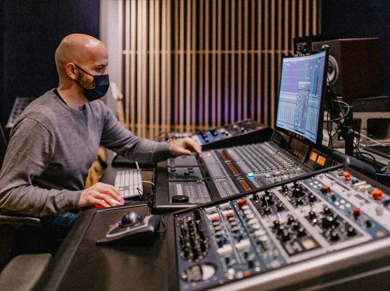 Juno nominated mix engineer Brad Smith mixing on an SSL Matrix2 Console at Edmonton recording studio Velveteen Studios